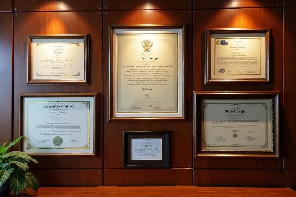 명예 인증서 벽